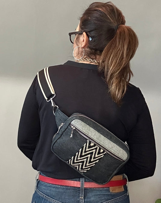 Black Denim Sling Crossbody Bag
