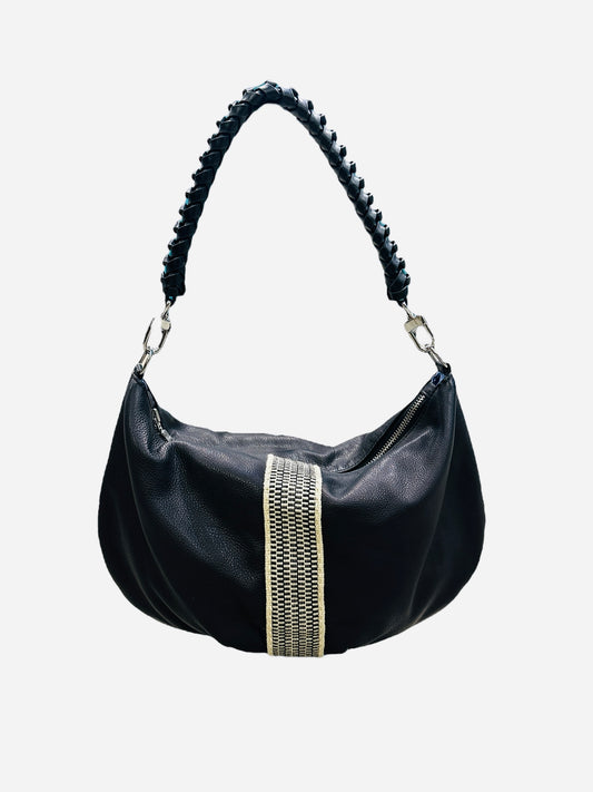 Black Leather Hobo Shoulder Bag