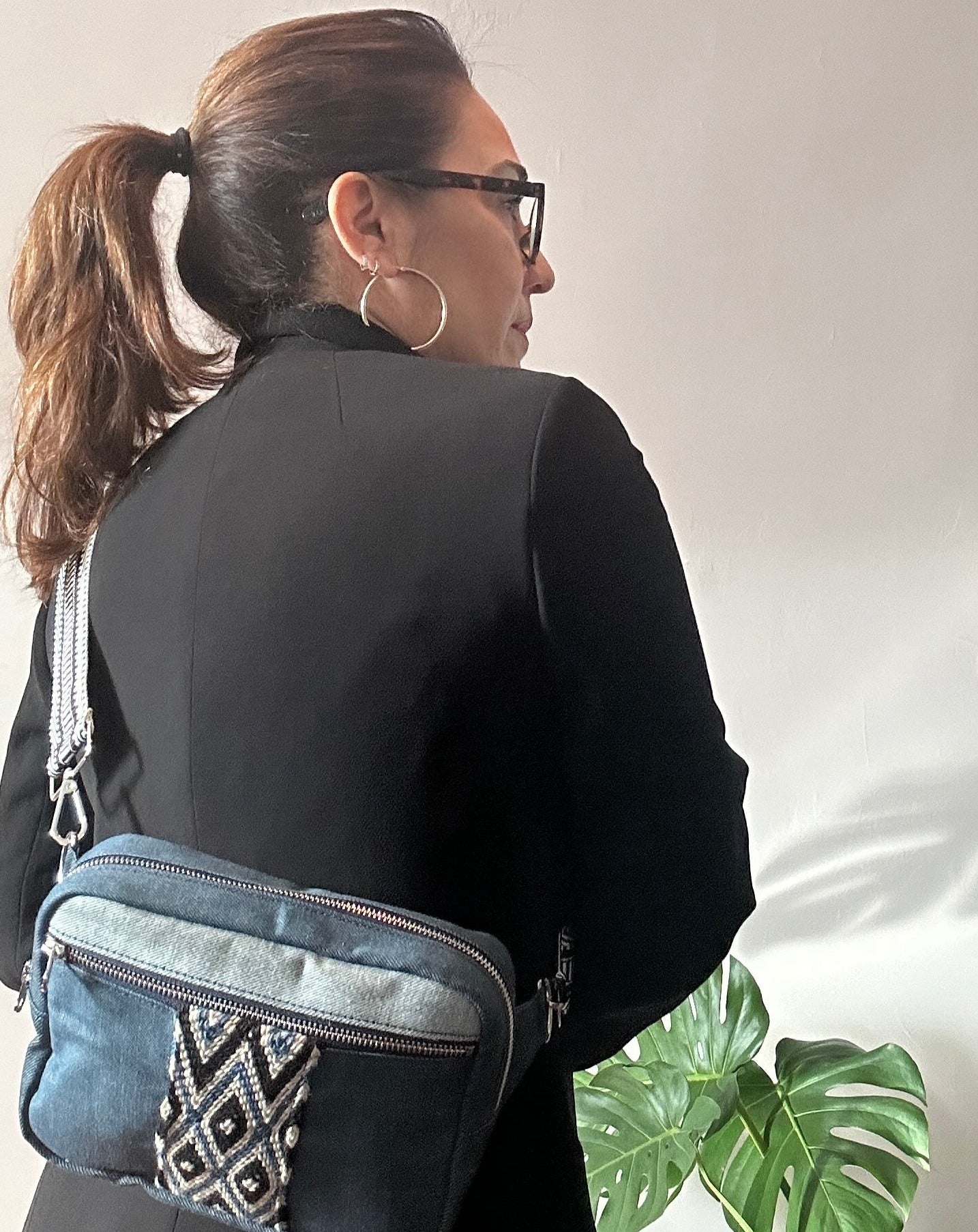 Two tone denim Unisex sling crossbody.