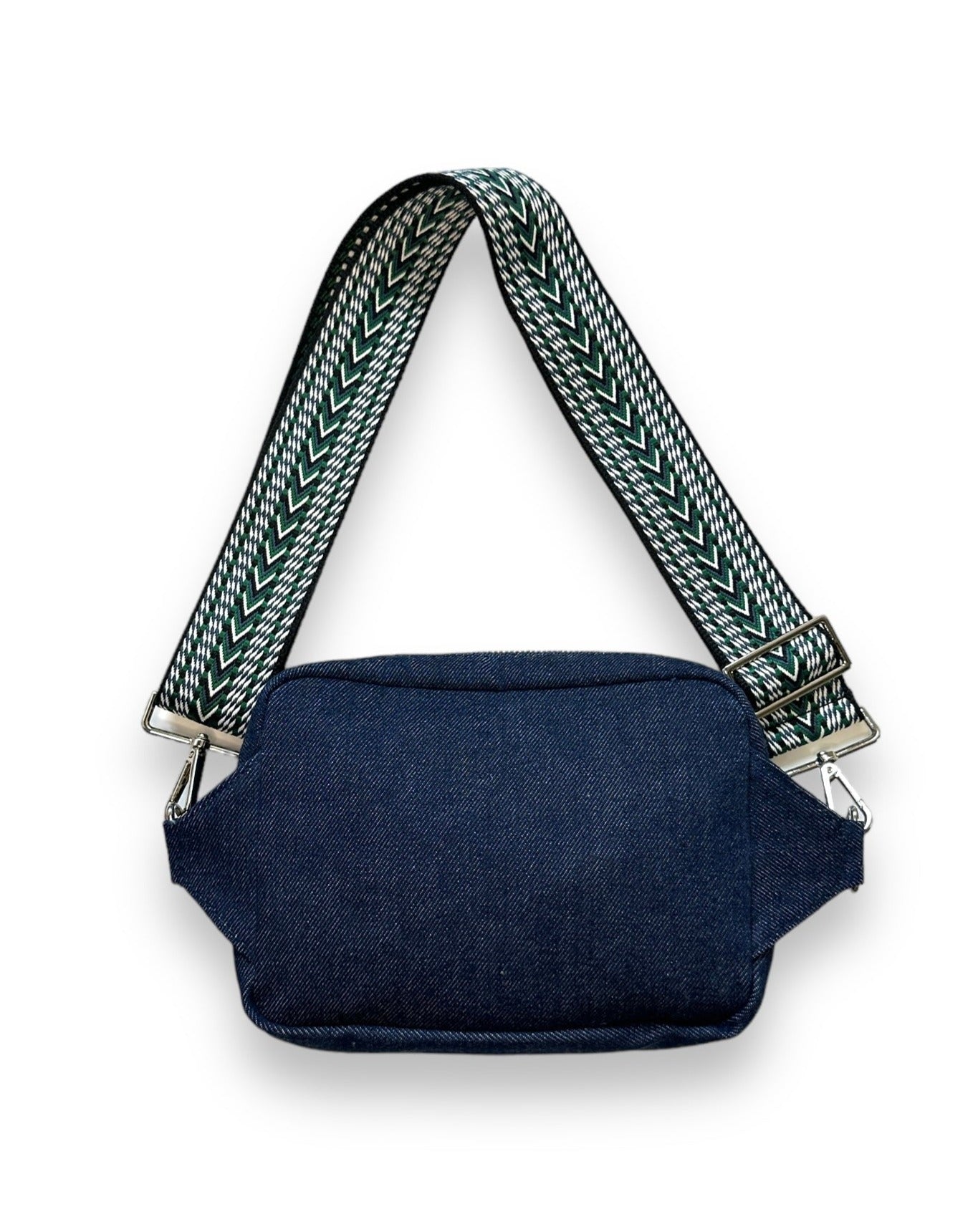 2 Tone Blue Denim Sling Crossbody Travel Bag with Blue Guitar Strap Webbing