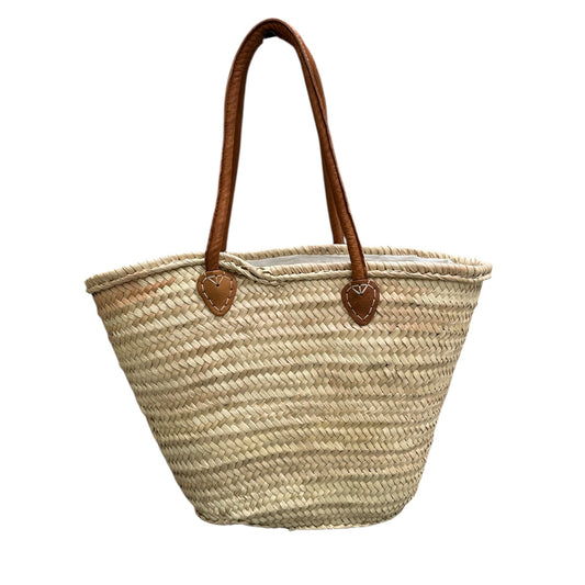 Straw Basket Tote with Love Hand Embroidery