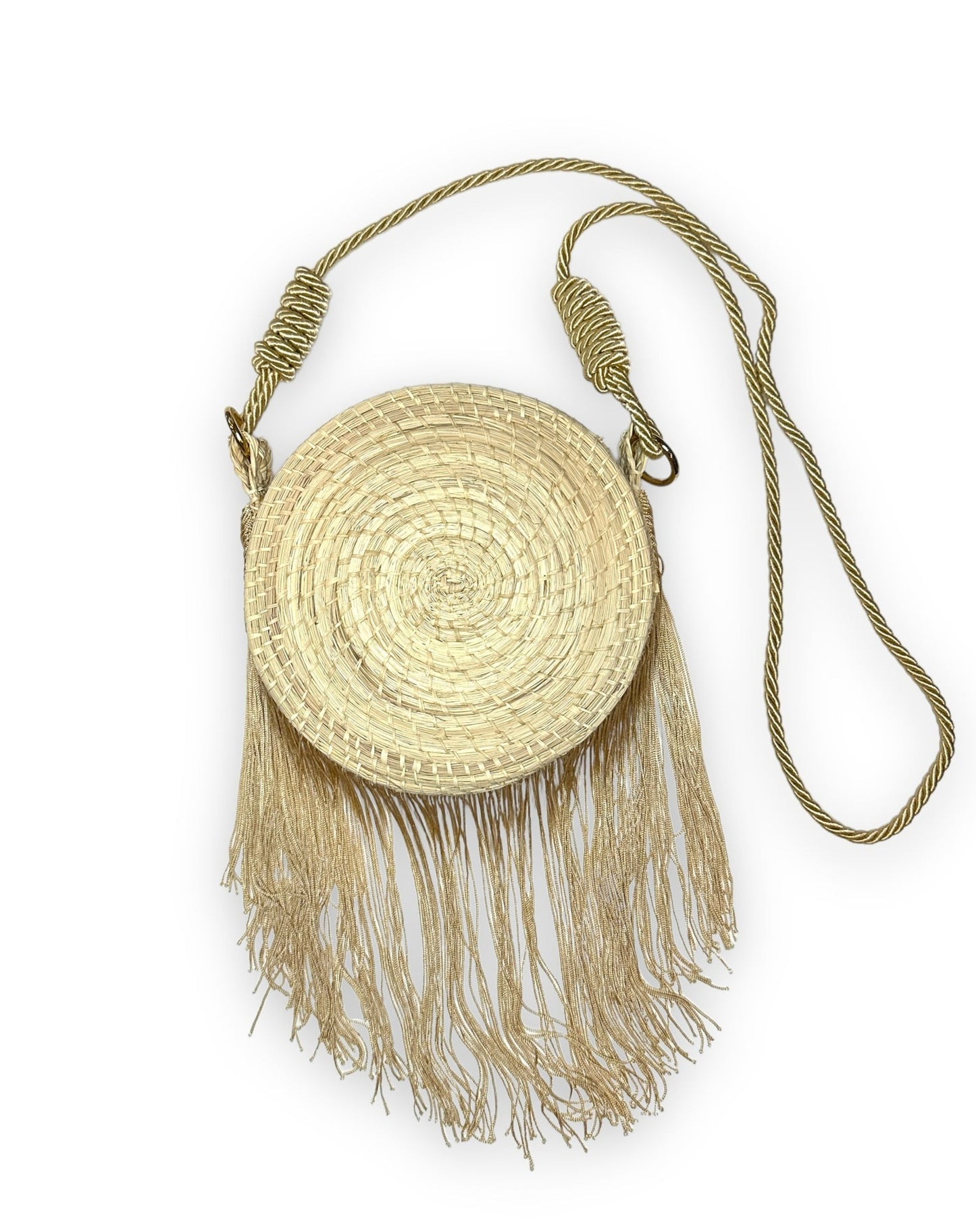 Circle Irica Palm Straw Bag with Long Fringe