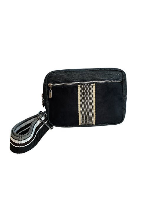 Unisex black denim sling crossbody travel bag, the essential bag for your adventures.