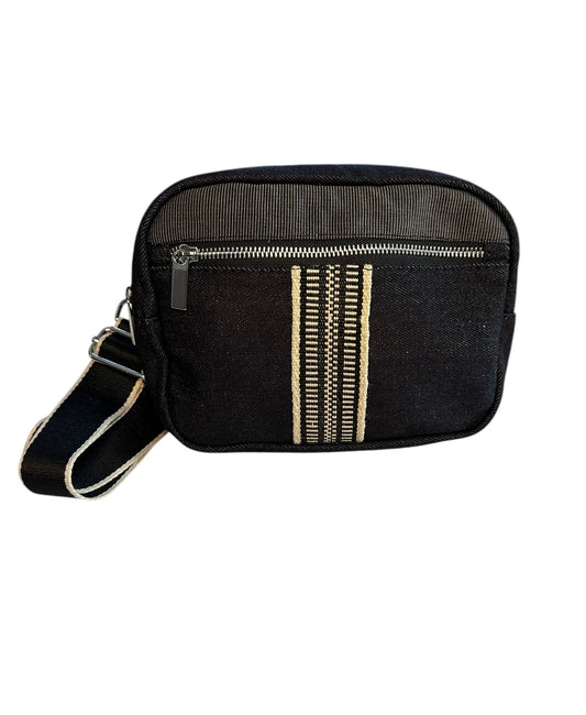 Unisex black denim sling crossbody travel bag, the essential bag for your adventures. 