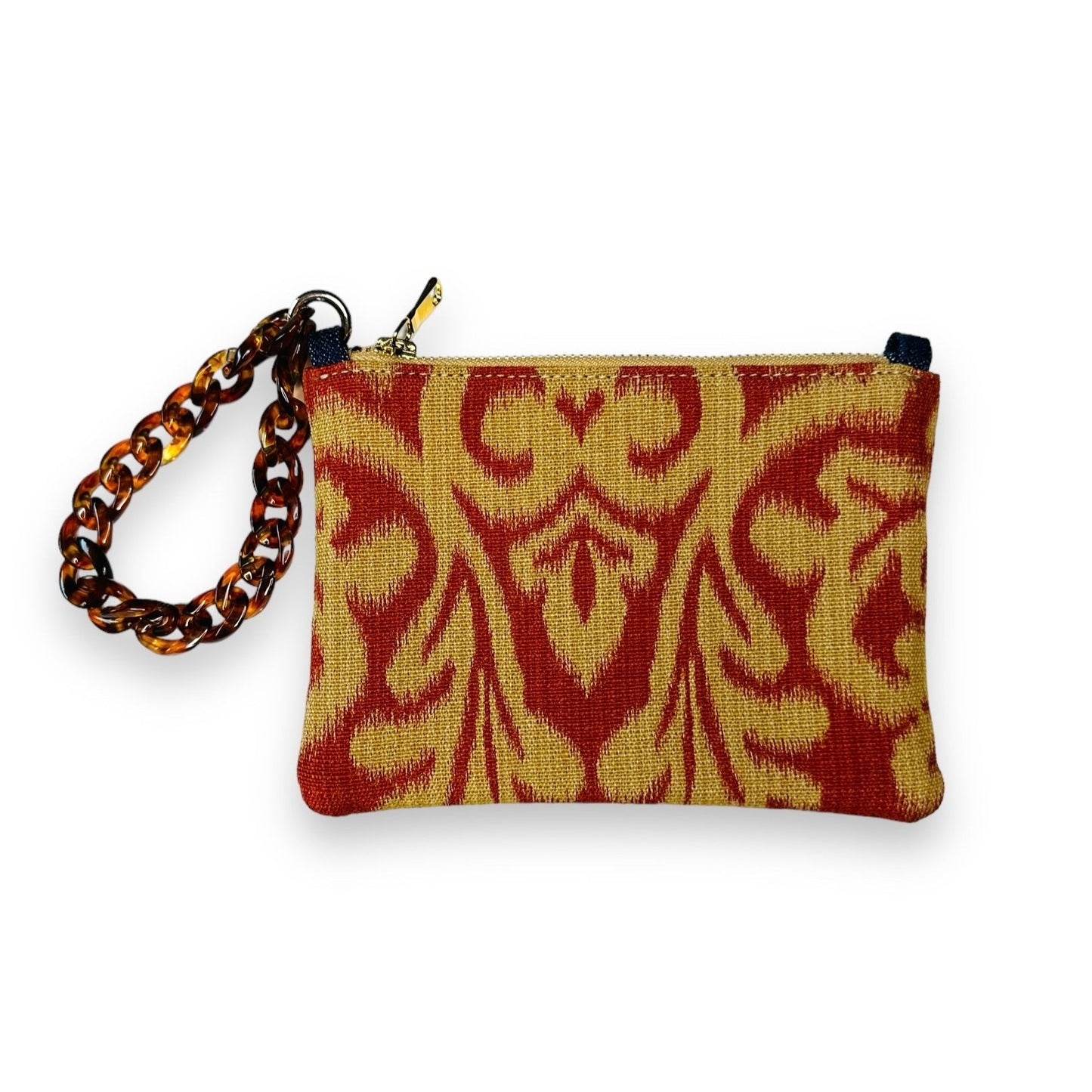 Brick/ Tan Floral Cosmetic Wristlet Bag