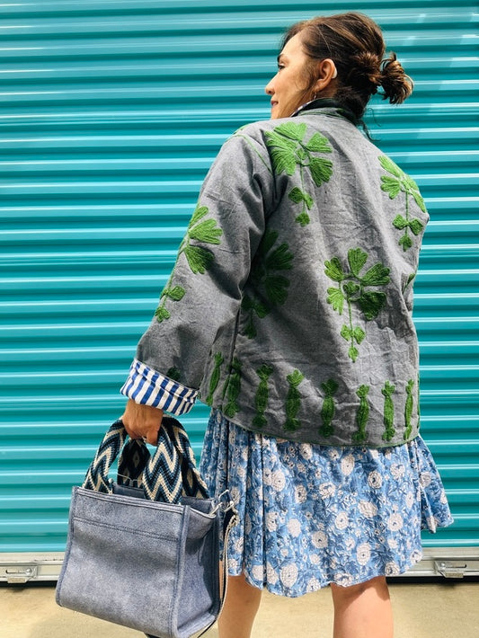 Denim Look Leather Small Jules Tote Crossbody Bag