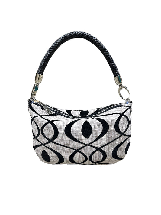 Handbag with black and white pattern on a white background