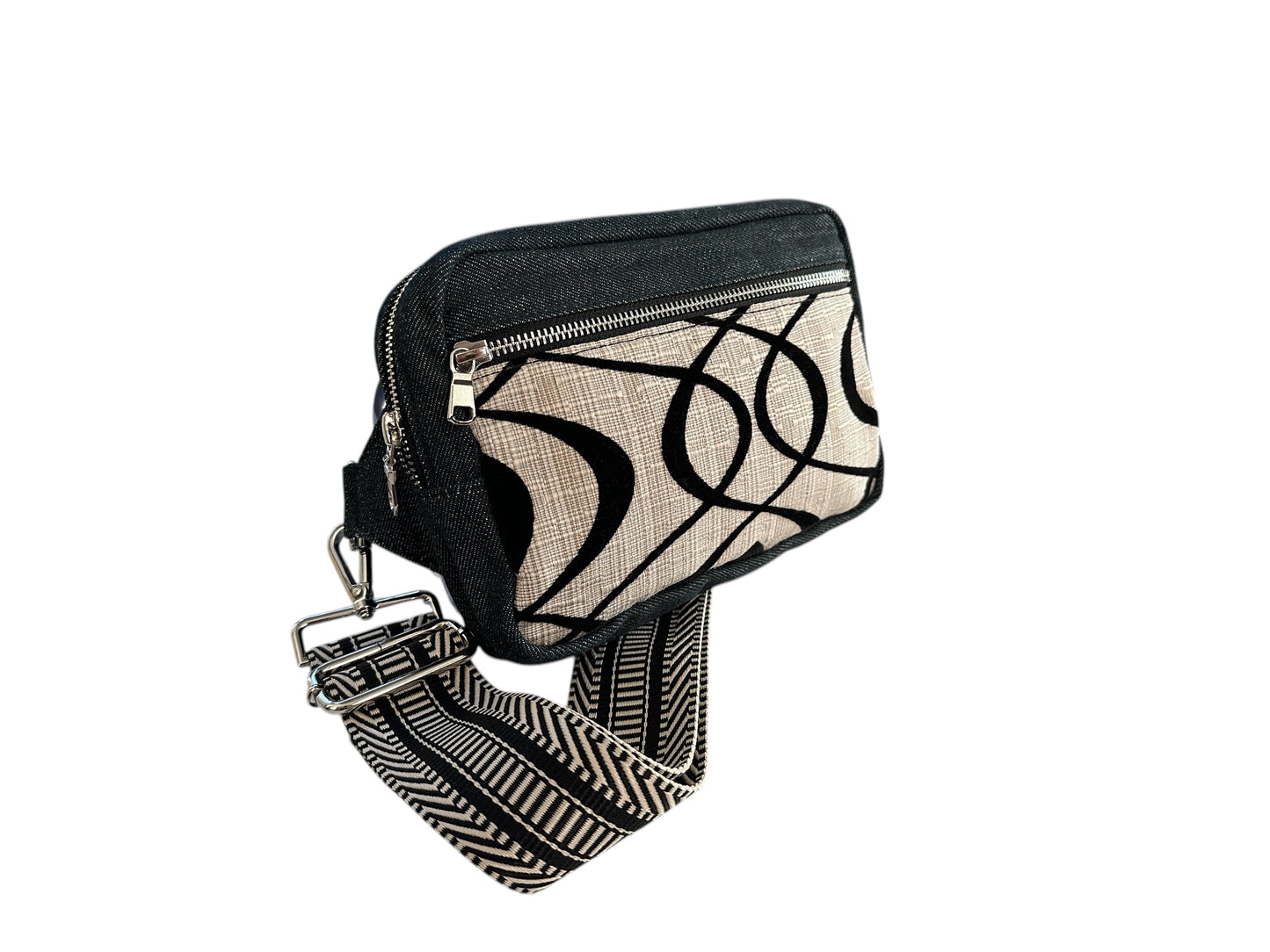 Cream Swirl  and black denim crossbody sling, your most versatile bag. 