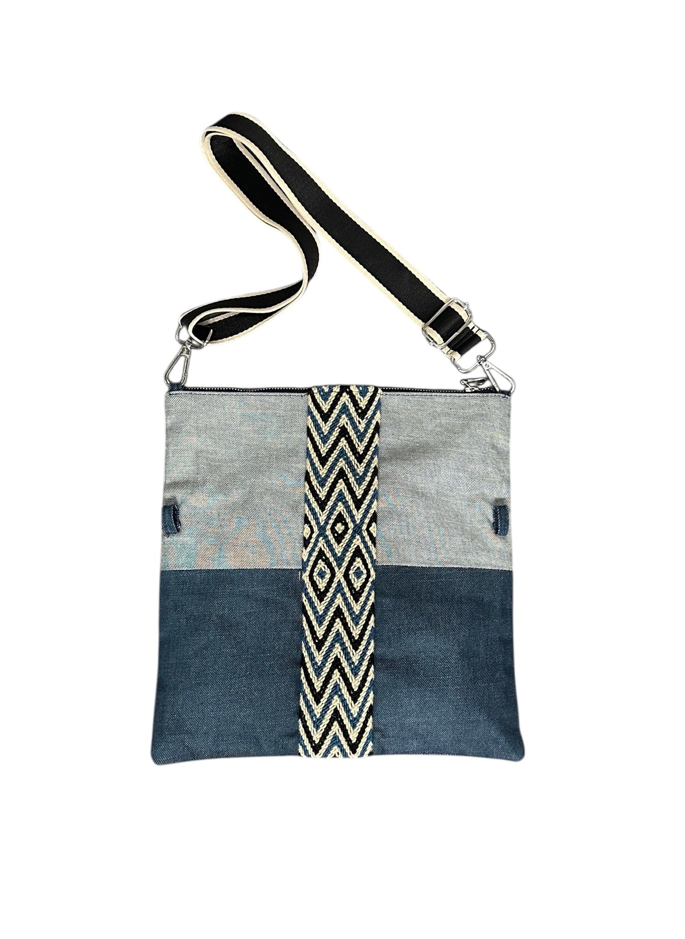 2 Tone Denim Foldover Tina Crossbody Bag