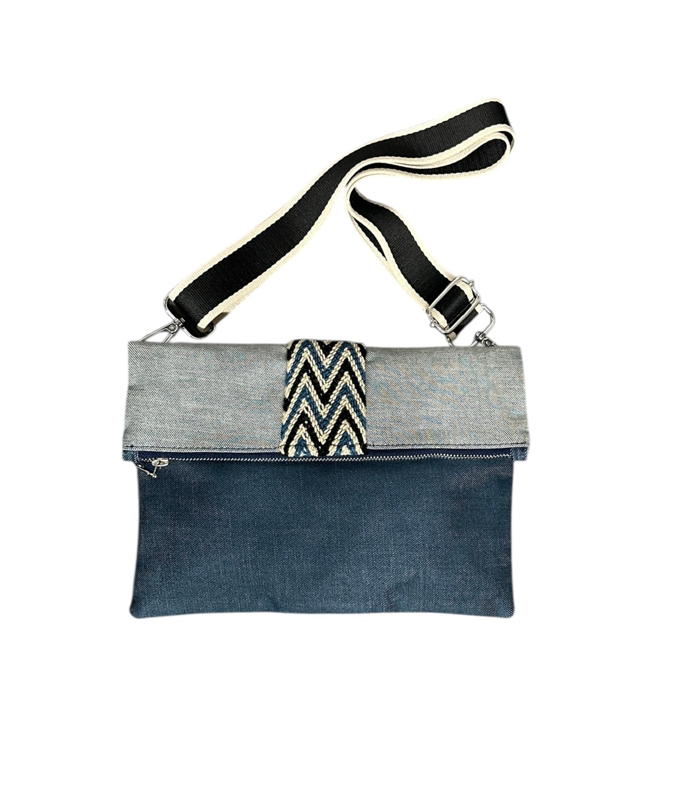 2 Tone Denim Foldover Tina Crossbody Bag