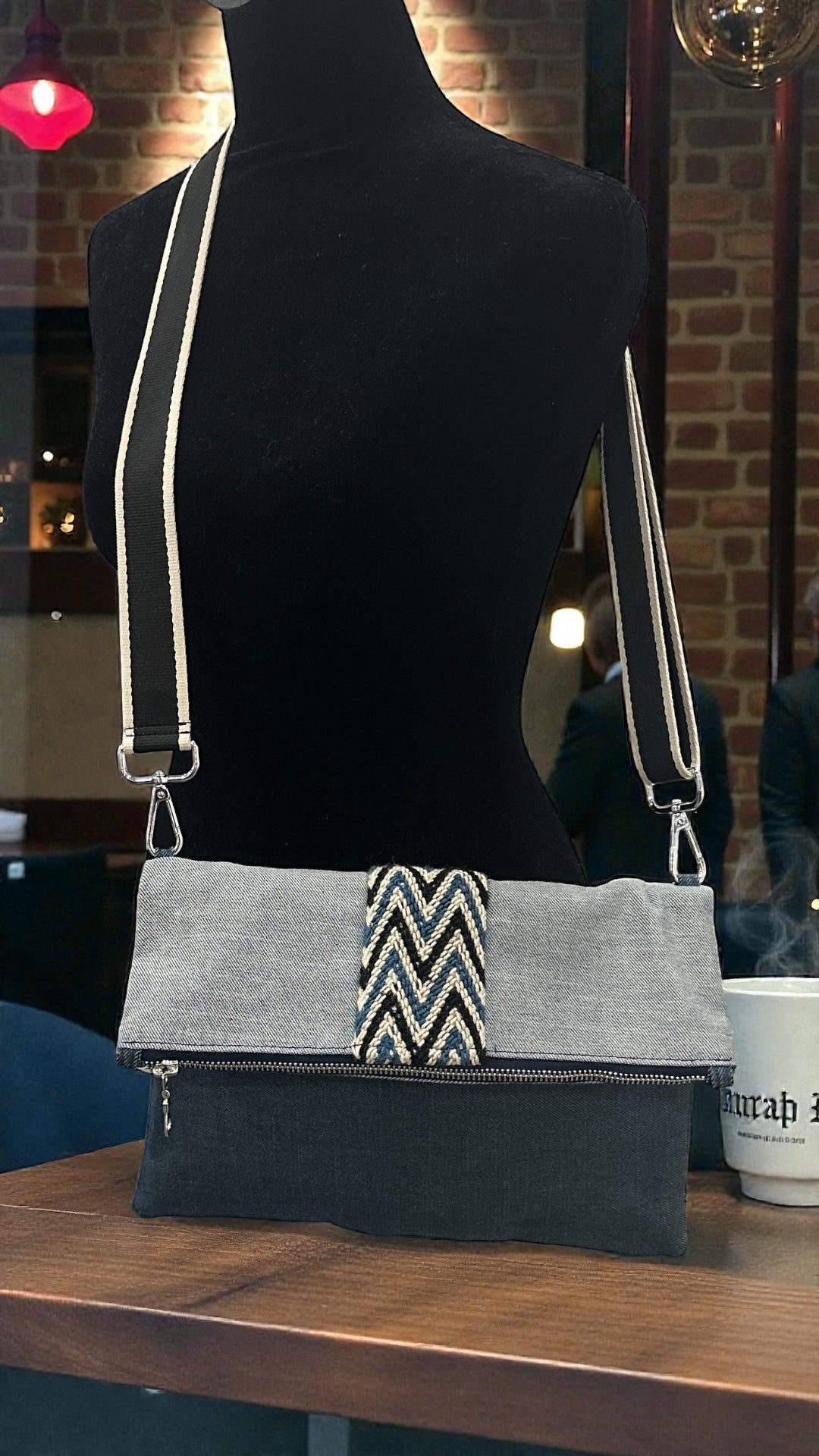 2 Tone Denim Foldover Tina Crossbody Bag