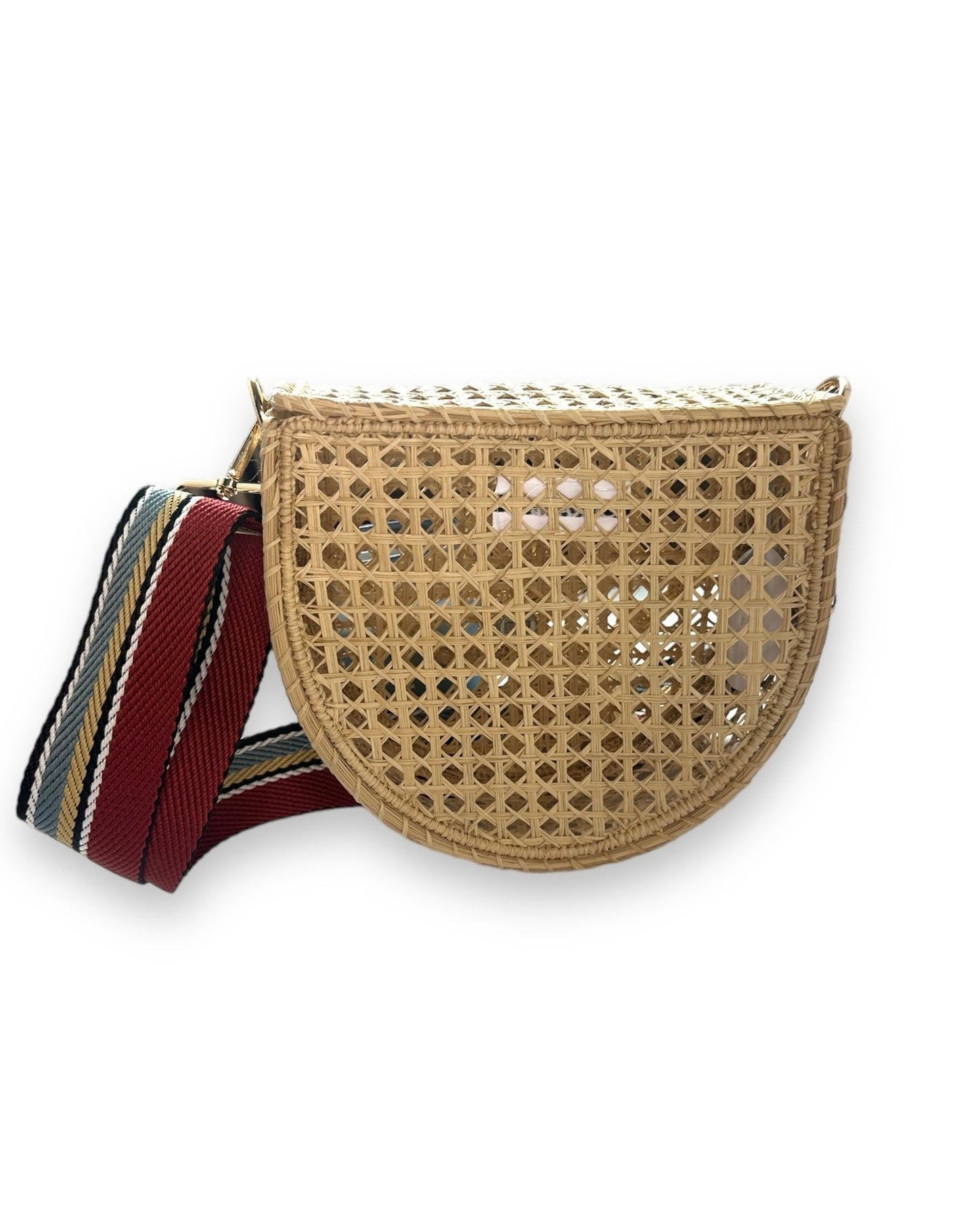 Irica Palm Straw Crossbody Bag with Pom Pom