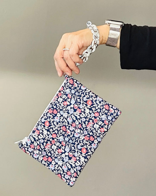 Liberty of London Blue Floral Pouch with Wristlet. 