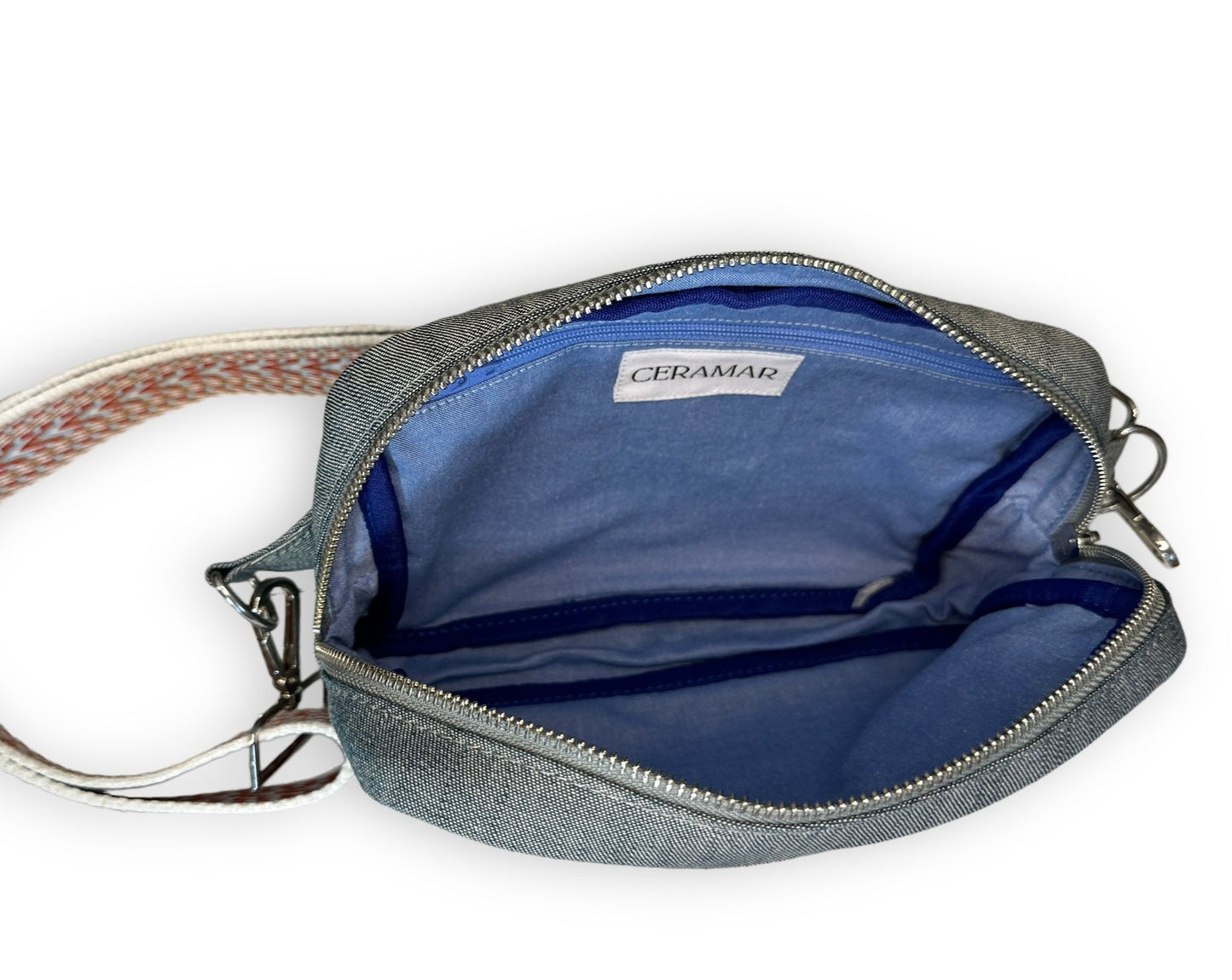 Denim/ Zebra Sling Crossbody Bag