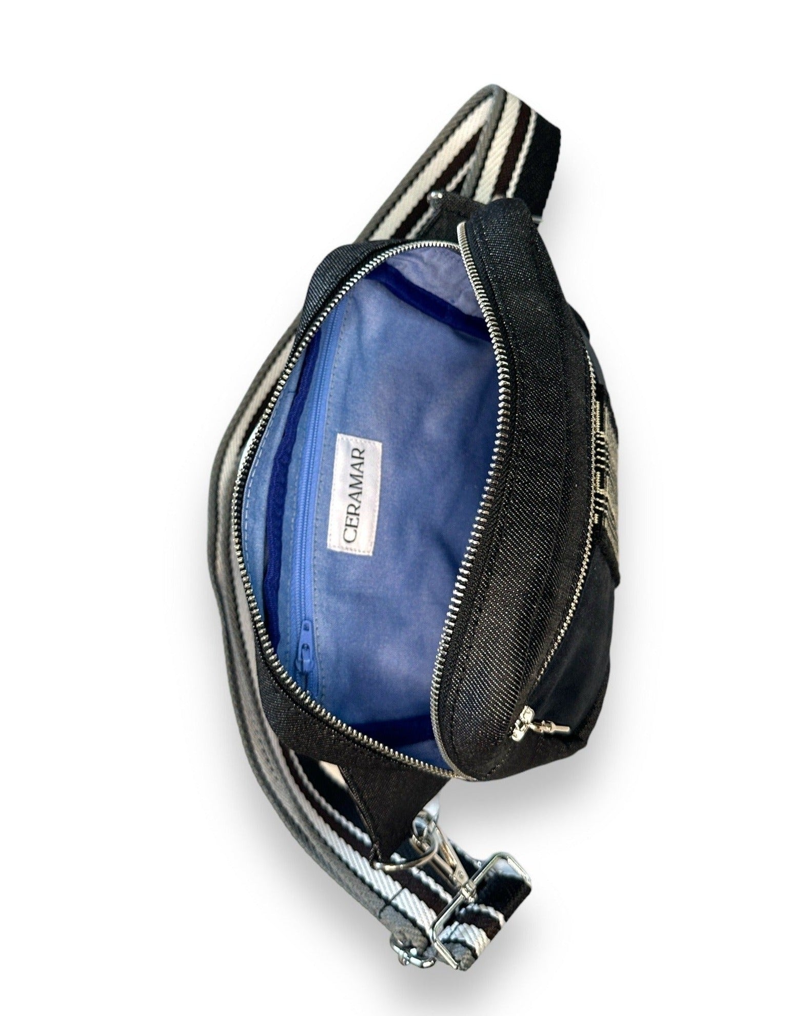 Black sling unisex crossbody bag. 