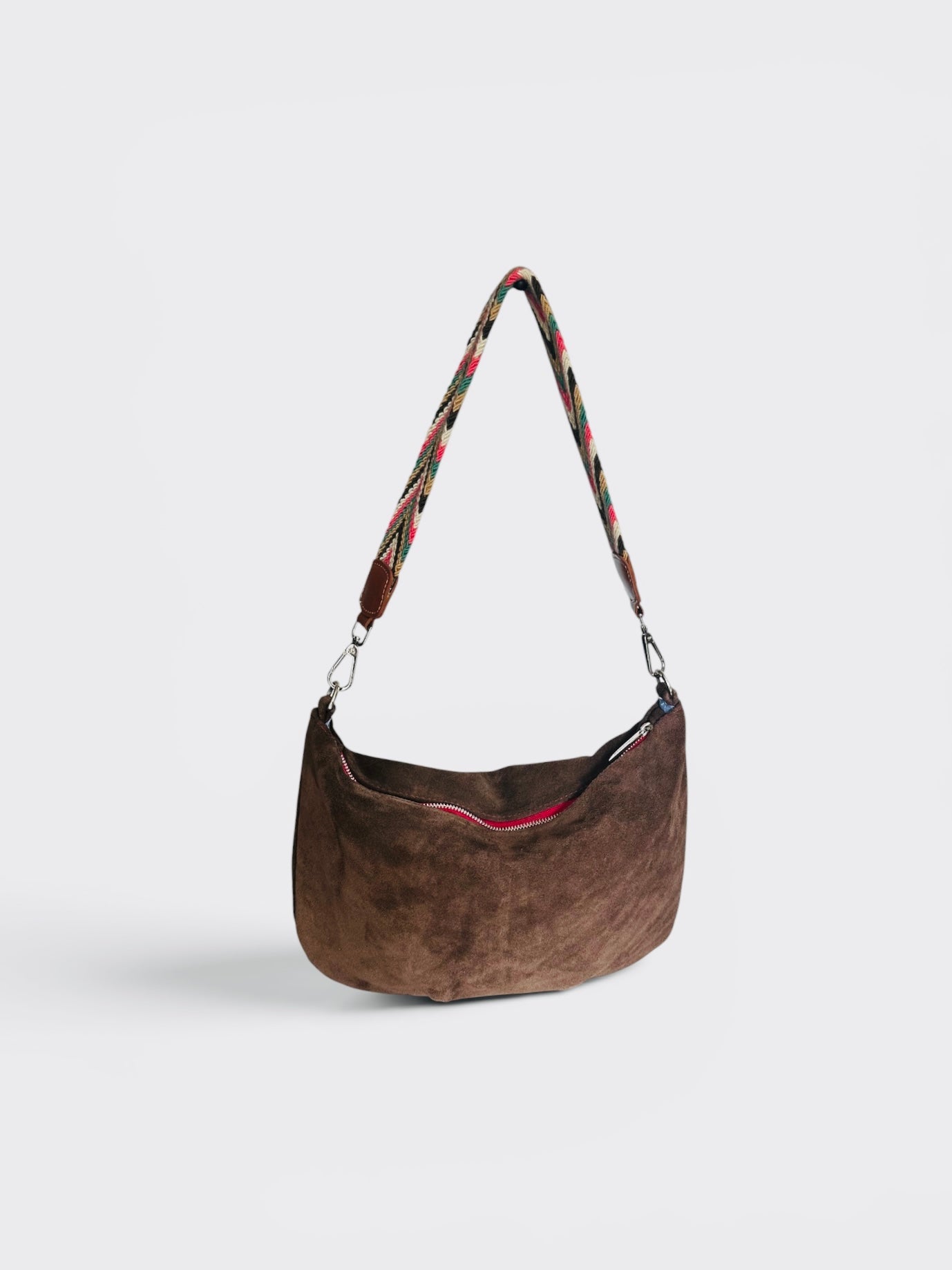 Chocolate Suede Hobo Shoulder Bag