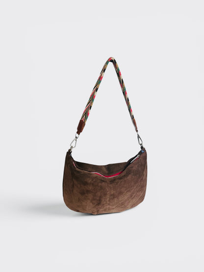 Chocolate Suede Hobo Shoulder Bag