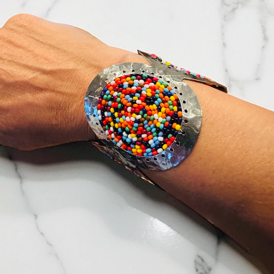 Colorful beaded bracelet on a wrist 