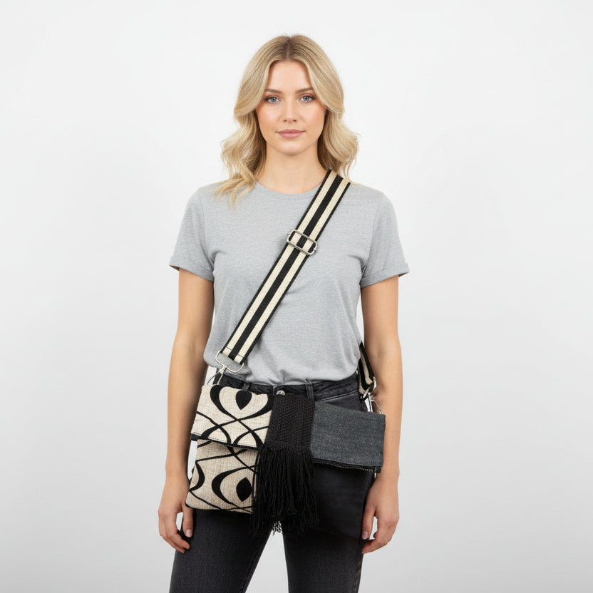 Two-tone cream and black crossbody bag for everyday wear