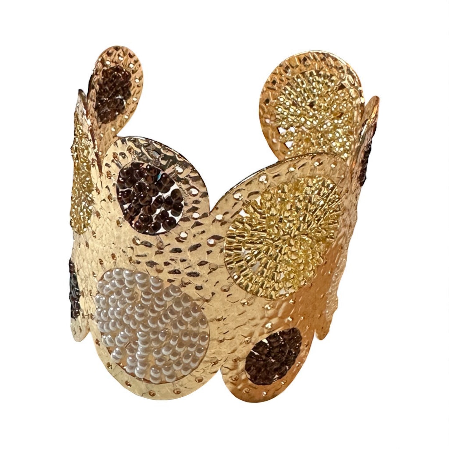 Gold wash cuff bracelet with neutral beads 