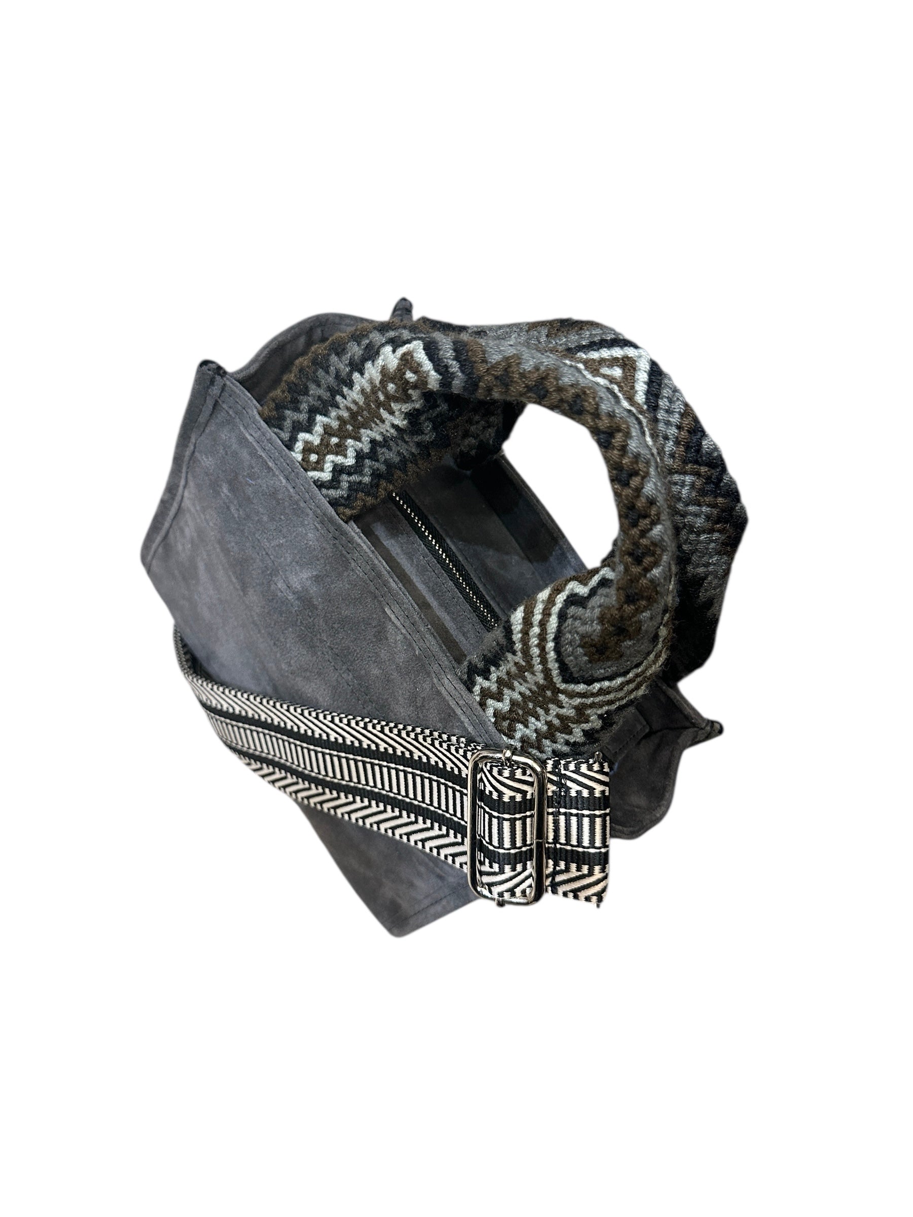 Gray knitted scarf with pattern on a white background