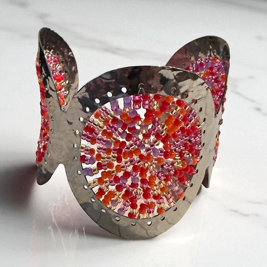 orange and pink bead handmade bracelet cuff