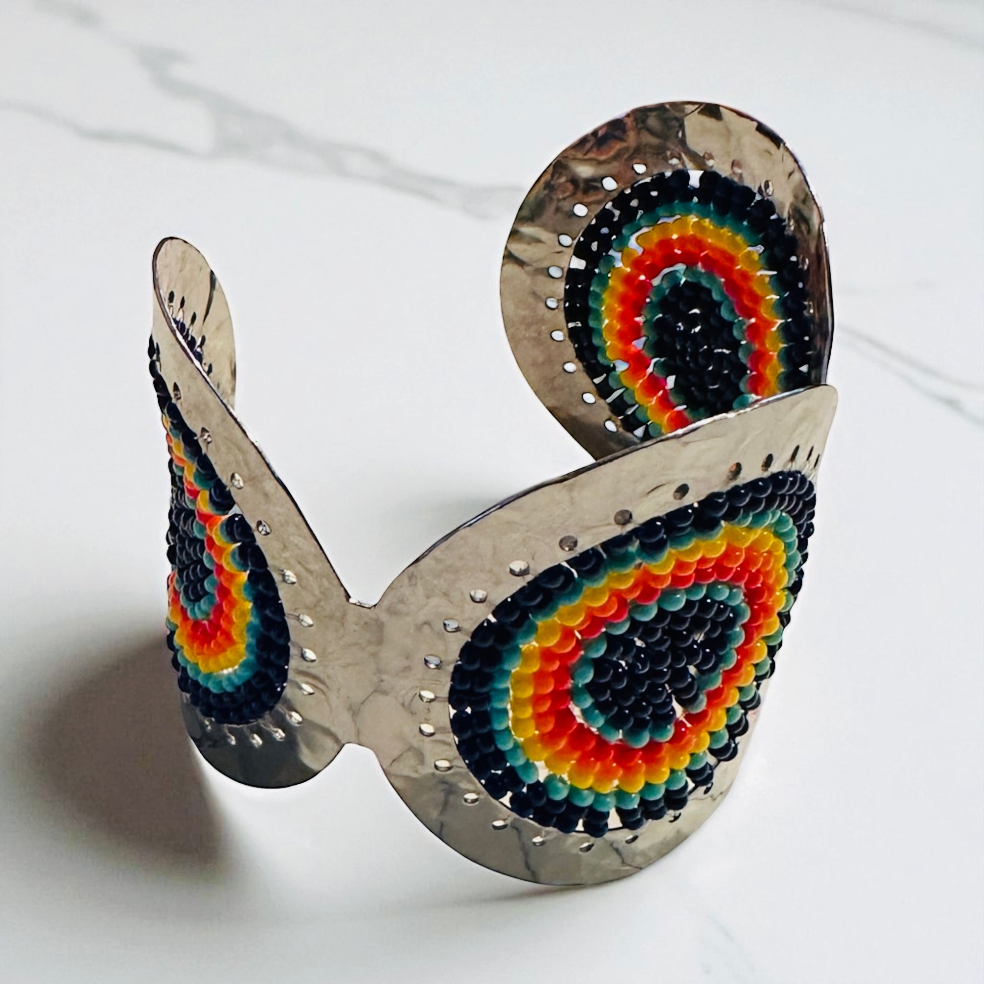 Multi color beaded 3/4 view cuff bracelet