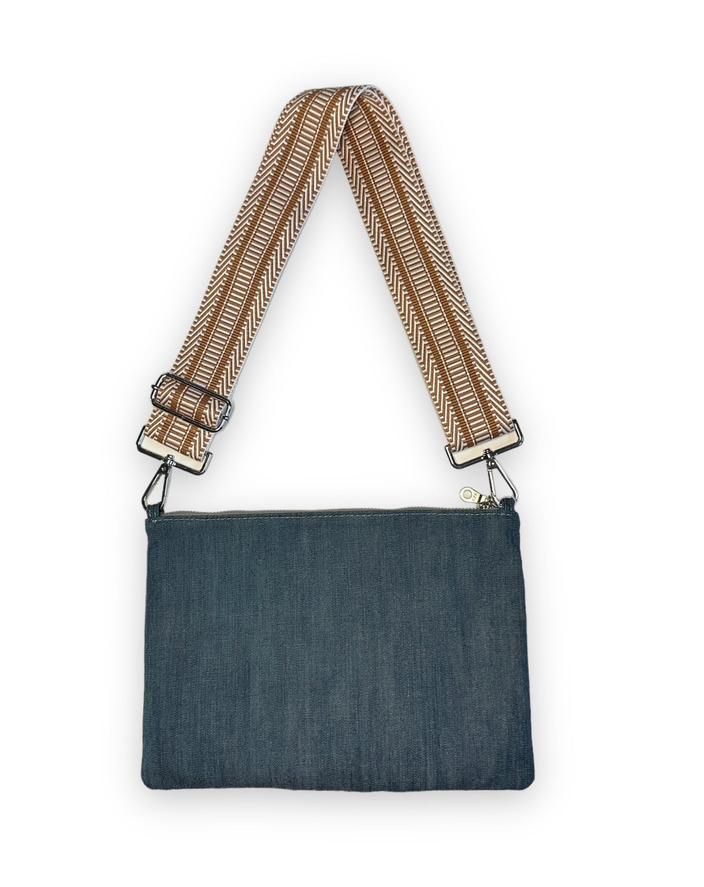 2 Strap Tweed Textured Blue Denim Mina Clutch Crossbody Bag