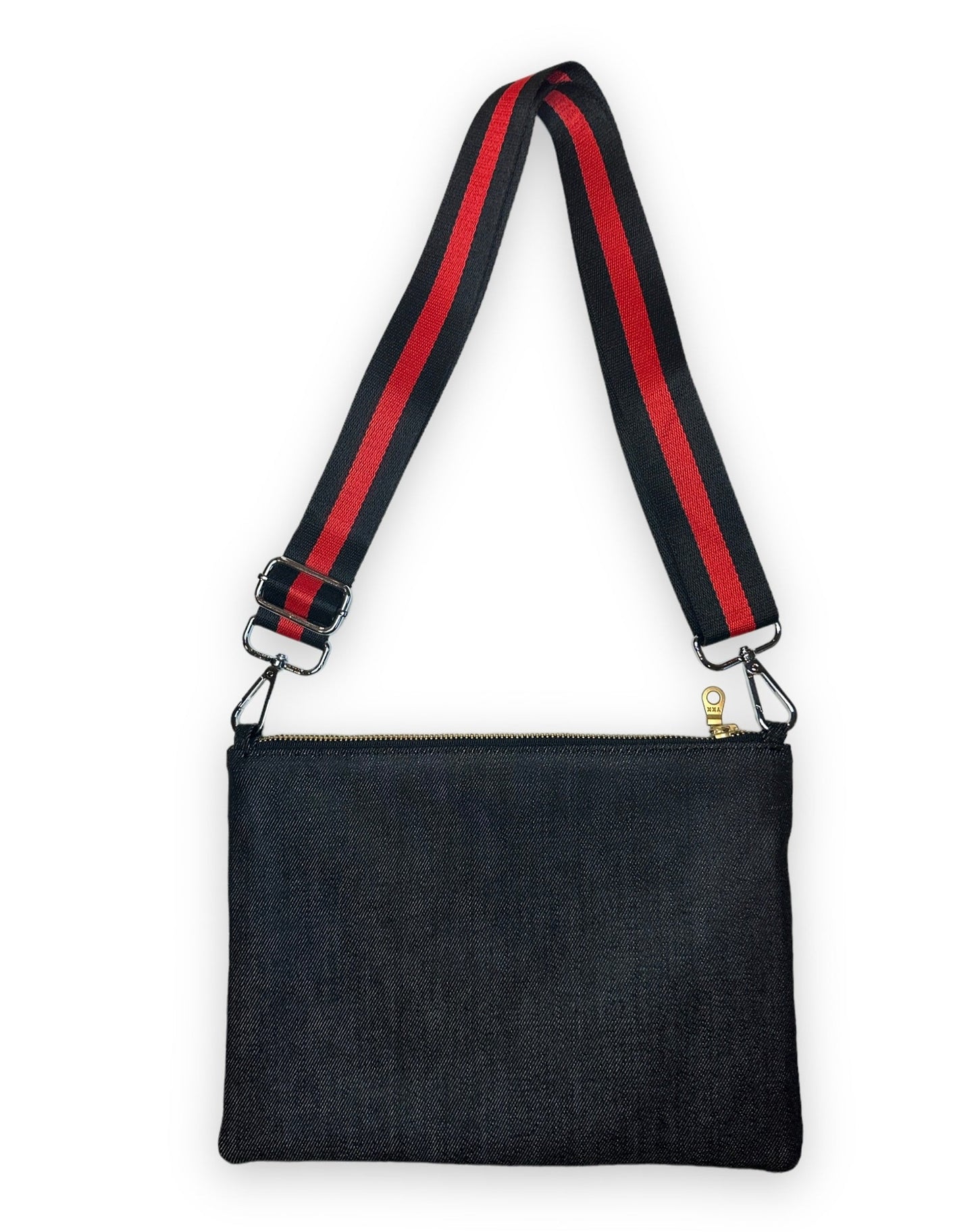 Black denim crossbody bag with strap